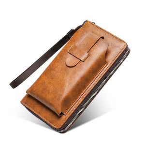 THANKS99 SHOP#8036 Stylish Men`s long wallet featuring a unique external storage flap designed for a mobile phone