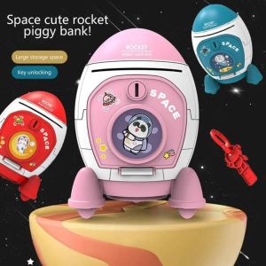 LIEYH Password Lock Rocket Piggy Bank Fingerprint Money Box Electronic Bank Safe Box Coins Deposit Boxes Large Capacity Children Money Boxes Home Decoration