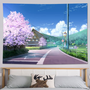 พรมแขวนที่สวยงามญี่ปุ่นรักษาถนนพื้นหลังผ้า Ins ห้องนอนข้างเตียงตกแต่งแขวนผ้าหอพักนักศึกษาผนังผ้าพรมผ้าพื้นหลังพรมติดผนังสำหรับห้องสด