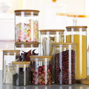 Toples Kaca Tutup Kayu Kue Kering Tempat Bumbu Tutup Kayu Aesthetic Estetik Jar 410ml - 1250ml