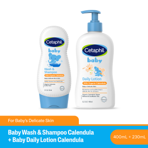 Cetaphil Baby Calendula Wash and Nourish Set (Gentle Wash & Shampoo 230ml + Baby Daily Lotion 400ml)