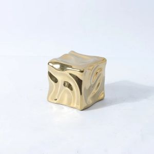 xpkQ Ceramic Handicraft Geometric Square Irregular Fold Pattern Ice Block Gold Ceramic Ornament Decorative Figurines Home Decoration 5B8Q6