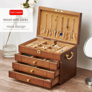 K9SEQ Large Capacity Jewelry Box Drawer style Wooden Jewelry Organizer Portable Multi-Layer Storage Box Woman