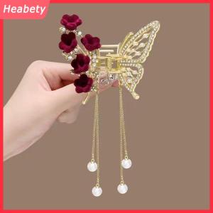 Heabety Tinh tế Rhinestone bướm tua tóc Claw Clip Hàn Quốc mới ponytail Braid ngọc trai Kẹp Tóc Cô Gái cua kim loại mũ Quà Tặng