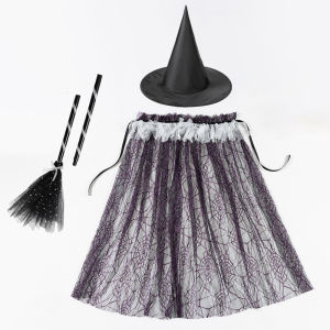 Halloween childrens cape costume with print masquerade dress-up lace-up shawl princess cape style for girls