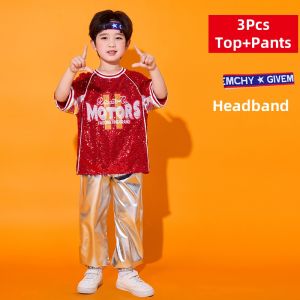 Kids Cheerleading Dance Performance Outfits Sequined Letters T-shirt Shiny Faux Leather Shorts Skirts Jazz Hip-hop Headband Dance Competition Costume