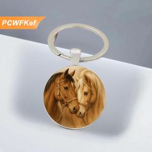 【PCWFKef】 Dễ thương đôi Ngựa đầu mô hình tròn mặt dây chuyền Keychain Ba lô treo trang trí
