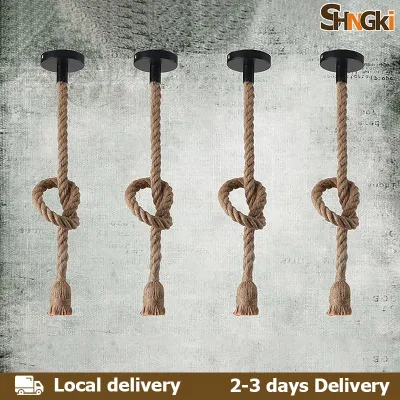 SHNGki Home💖2-3 days Delivery💖 โคมไฟระย้าเชือกปอแบบวินเทจสไตล์อเมริกันโคมไฟระย้าตกแต่งอุตสาหกรรมบาร์คาเฟ่โคมไฟแบบเชือกถักด้วยมือโคมไฟระย้า