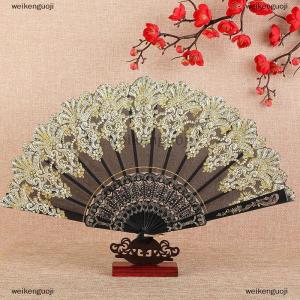 [COD] weikenguoji Vintage Lace Folding Fan Dance Hand Held Fans Chinese Dance Fan Photo Props Wedding Party Decoration Ornament Craft Gift