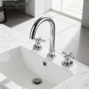 LDIES Torayvino Bathroom Bathtub Faucet Matte Black Basin Sink Deck Mounted Faucets 3 Hole Double Handle Hot And Cold Mixer Water Tap 2B9Z7
