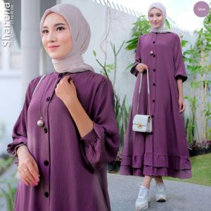 JESSY ACC SHARENA MIDI DRESS WD BAHAN CRINKLE AIRFLOW UKURAN M L XL PB 120 CM Warna Dusty / Grey / Lavender / Milo / Navy / Teracota KANCING DEPAN BUSUI Midi Dress Jumbo Gamis Wanita Terbaru Kekinian Baju Muslim Busui Simpel Elegan Bahan Crinkle Import