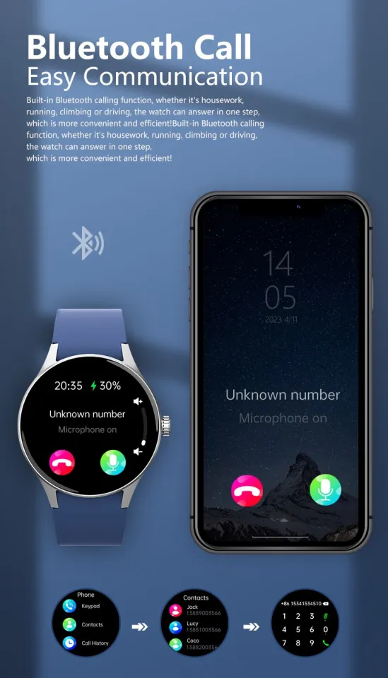 Xiaomi Y80 Smart Watch Amoled Screen Bluetooth Call Music