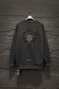 chrome hearts เสื้อสเวตเตอร์ทาจิมะความหนาแน่นสูงงานฝีมือเย็บปักถักร้อยอุตสาหกรรมหนักซักรุ่นเก่าสำหรับผู้ชายและผู้หญิง