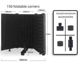 3 แผ่นพับสตูดิโอไมโครโฟนแยก SHIELD Professional ปรับความสูงบันทึก Soundproof Shield ลดเสียงรบกวนหน้าจอ