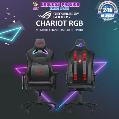 ASUS ROG Chariot RGB Gaming Chair - RGB Lighting Adjustable Headrest Memory-foam Lumbar Support 5D armrests Racing Style Reclinable Backrest PU leather Durable Steel Frame