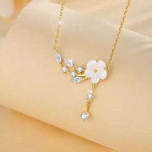 New 925 Sterling Silver Camellia Necklace Jewelry Gold Color Gift for Mom Wife Anniversary Birthday Present