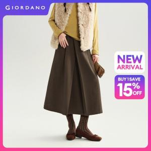 Giordano Women Pleated half elastic waist maxi skirt Free Shipping 18466230