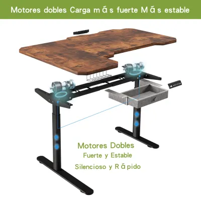 Mxtark 59 inches 150 cm L shape Electric Standing Desk dual Motors Adjustable Height Automatic Smart Lifting Ergonomic Office/Study/Gaming Table Desk With Type-C quick-charge New Elegant Carbon Fiber Anti-Scratch E-Sports Gaming Desk
