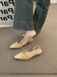 Plus Size Low Heel Closed-Toe Sandals For Women Gentle Nude Pointed Toe Chunky Heel With Air Cushion