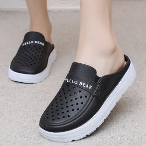 [Free Shipping] Flat-Soled WomenS Mom Shoes Thick-Soled Fashionable Hollowed-Out Low-Top Closed-Toe Slippers Flat-Soled Outdoor Wear Anti-Slip Perforated Shoes Comfortable For Women