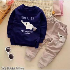 Setelan Anak Model Sweater dan Celana Joger Motif Gajah Usia 1-6 Tahun - Fashion Anak Lucu