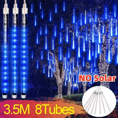 【Local shipment】Solar/Plug in LED Meteor Shower Rain Lights Tube Lamp Icicle Fairy String Lights for Outdoor Waterproof Garden Home Curtains Christmas Party Decoration