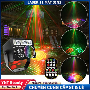Đèn Laser 11 Mắt 3IN1 Chớp Trắng Cảm Biến Nhạc Đèn Phối 7 Màu Bay Phòng Đa Chức Năng