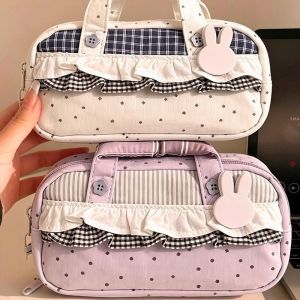 Kawaii Polka Dot Pencil Case With Handle Large Capacity Pencil Pouch Stationery Pouch Gift School Supplies Girls