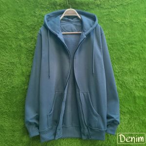 Hoodie Zipper Polos Biru Denim