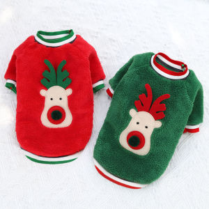 DY Loving Pet Clothes Christmas Cat Shirt Soft Fleece Elk Appliqu Pullover