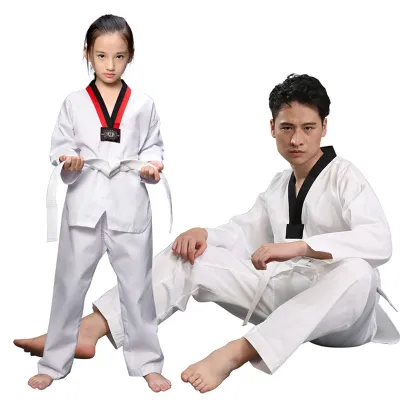 2022 New Taekwondo Uniform for Kids 110cm-190cm Taekwondo Uniforms Shift Long Sleeves Martial Arts Karate Jujitsu Gym Training Uniform with Belt for Children Adults Unisex