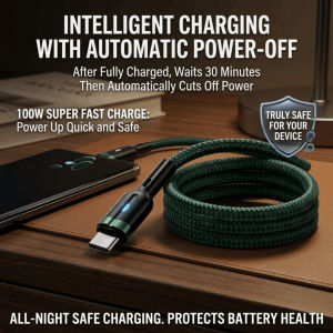 Smart Power-Off Braided Data Cable Smart Auto Power Off Nylon Cable Quick Charge Data 100W Micro Type-C Lightng