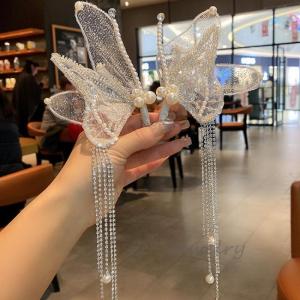 💕 Store opening 💕 2pcs Handmade Beaded Butterfly Tassel Hair Clip Bridal Wedding Dress Banquet Makeup Headband Hair Accessories Hairband Decor