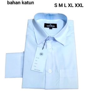 Kemeja Atasan GIORA Polos Pria tangan Panjang Putih Baju Kerja Casual Katun