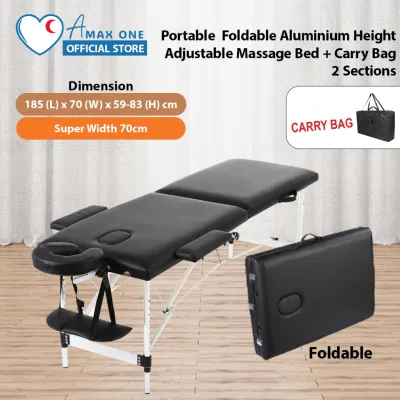 [Same Day Delivery] Portable Foldable Height Adjustable Aluminium OR Wooden Massage Bed + Carry Bag