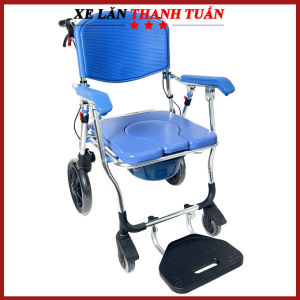 Xe lăn GBM-019 kết hợp ghế bô vệ sinh đa năng BÁNH LỚN - Có phanh tay đệm bánh xe chỗ gác chân