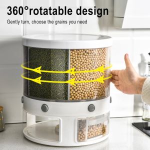 10KG Kitchen Food Storage container Rotating cans for bulk cereals Moisture Insect Proof Grain Organizer box Separat Rice Bucket