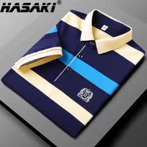 HASAKI New Men Polo Shirt Mens Striped Solid Polo homme Casual Short Sleeve Tops for Man Patchwork 100% Cotton Plus Size【READY STOCK - High Quality】