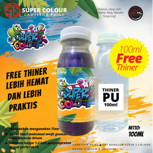 Cat Bunglon 500ml tiga warna  Biru  MERAH Ungu SUPER COLOUR Bergaransi - 100ml Pink/Blue GRATIS TINER PU