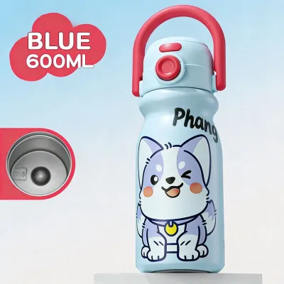 Phanqy 600ML Cartoon Water Bottle Thermal Cup Double Drinking Mouth Suitable Stainless steel 316 For Adults And Kids