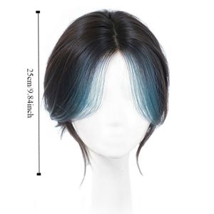 CHCA สีฟ้าไฮไลต์ วิกผมสังเคราะห์ ส่วนตรงกลาง แบบตรง ปลอมปังปัง หวานหวานแหววว ล่องหนแบบล่องหน ต่อผมหน้าม้าแบบหนีบ คลุมผมขาว