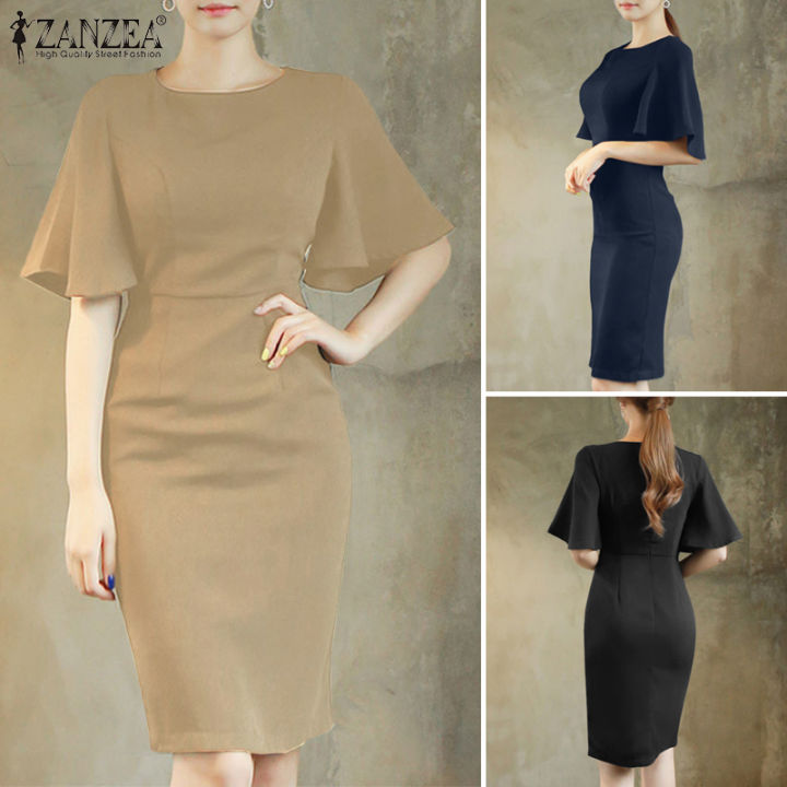 Rulfepy ZANZEA Korean Style Women's Formal Office Bodycon Dresses ...