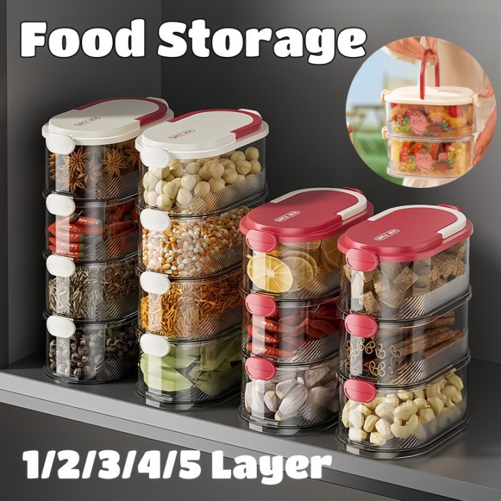 Multi-Layers Food Container Spice Box with Lid Kitchen Seasoning Jar ...