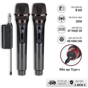 SẴN HÀNG | Bộ 2 Micro Không Dây Đa Năng DM 300S Pin Sạc Chống Nhiễu Tốt Màn Hình LCD HIển Thị Tần Số