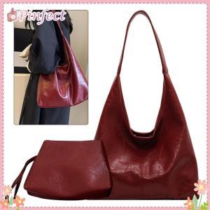 Women PU Tote Bag Fashion Soft Underarm Bag Versatile Hobo Bag and Clutch 2pcs Shoulder Bag and Handbag Set Shopping Bag
