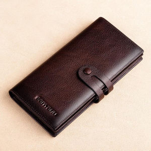 MISTLETOE Business 100% Cowhide Card Holder Wallet Original Genuine Leather Long Money Clip Wallet for Men
