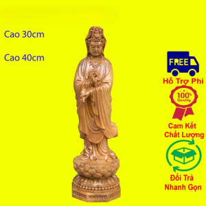 Tượng phật bà nam hải cao 30cm và 40cm chất liệu gỗ bách xanh cực đẹp