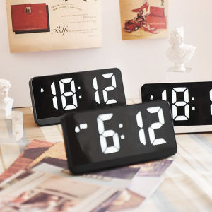 LED Acrylic Mirror Alarm Clock Digital Clock Voice Control Snooze Function Time Date Temperature Display Night Anti-Disturbance Desktop Alarm Clock Home Decoration