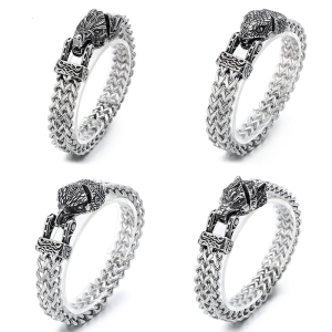 Punk Wolf/Snake/Eagle Bracelet for Men Titaniums Steel Mesh Chain Bangle Distinctive Nordic Mythology Accessory