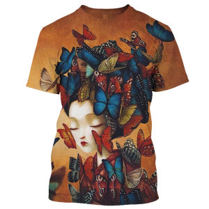 Japan Geisha Warrior T-shirt Mens Clothing O Neck Short Sleeve T Shirts 3D Print Vintage Personality Trend Harajuku Style Tee